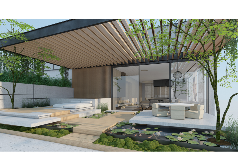 Zen penthouse rooftop garden